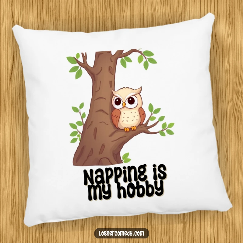 Funny shy owl pillow featuring a shy owl observation theme, perfect for adding whimsical comfort to any seating area.