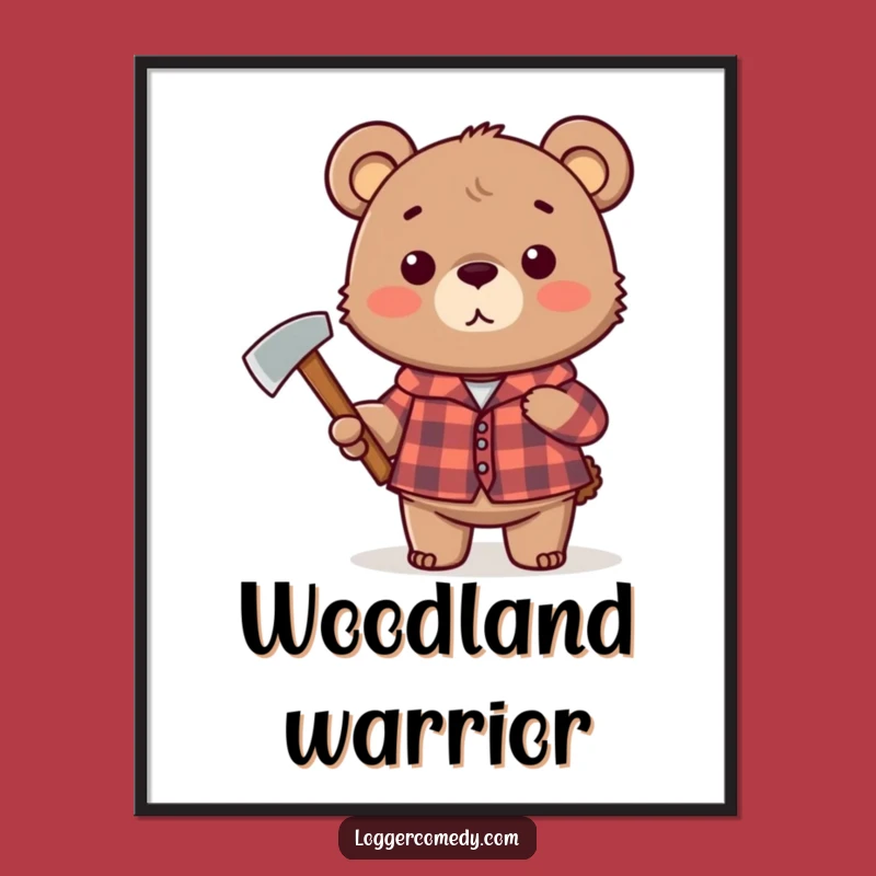 Funny Plaid Bear Axe Digital Art - Rustic Humorous Decor for Walls!