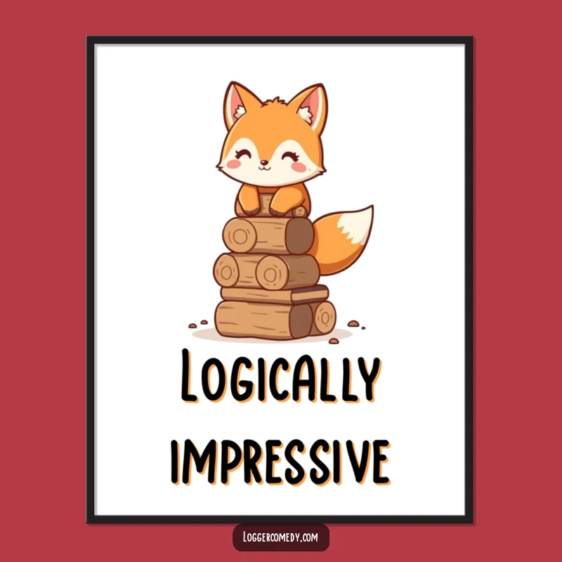 Funny Fox Stacking Logs Poster - Clever Humorous Wall Art Decor!