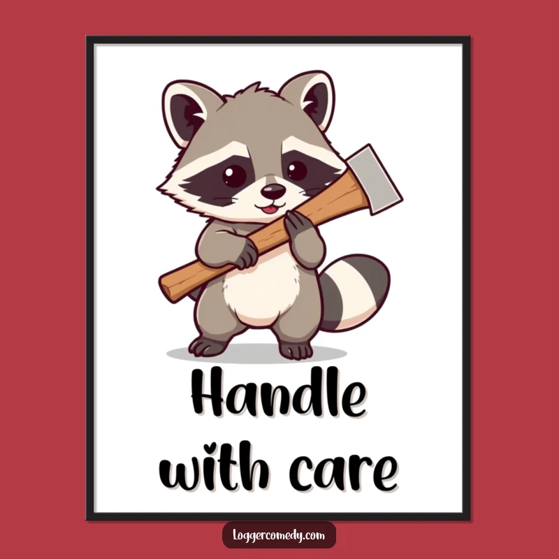Funny Raccoon Axe Poster: Playful Art Print, Humorous Funny Gift!