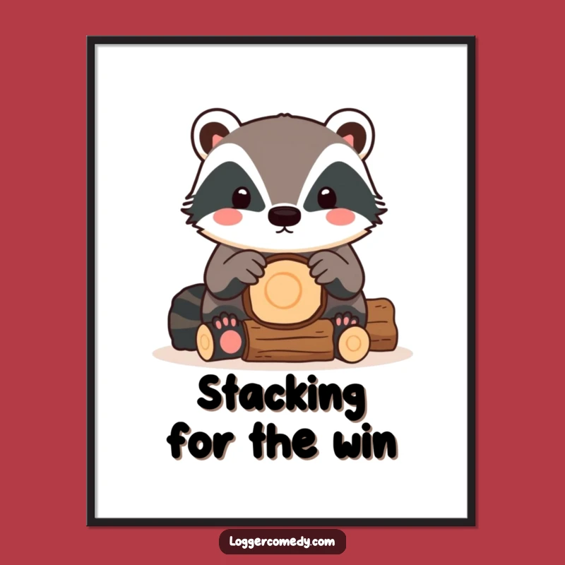 Funny Kawaii Badger Poster: Adorable Log Stacking Art for Your Wall