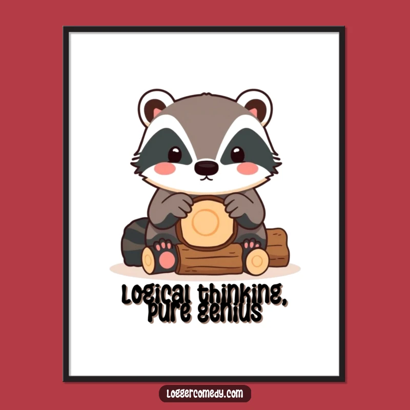 Free Printable Wall Art: Funny Kawaii Badger Stacking Logs, Hilarious Downloadable Decor Gift