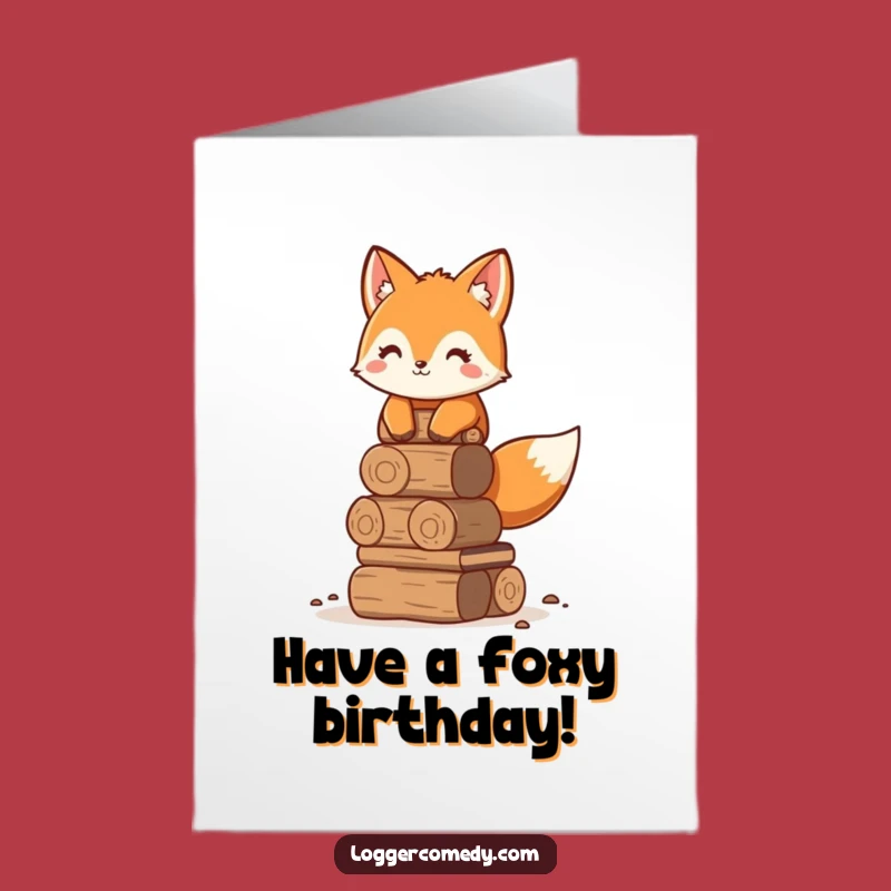 Free Printable Fox Birthday Card: Funny Log Stacker DIY Download Gift