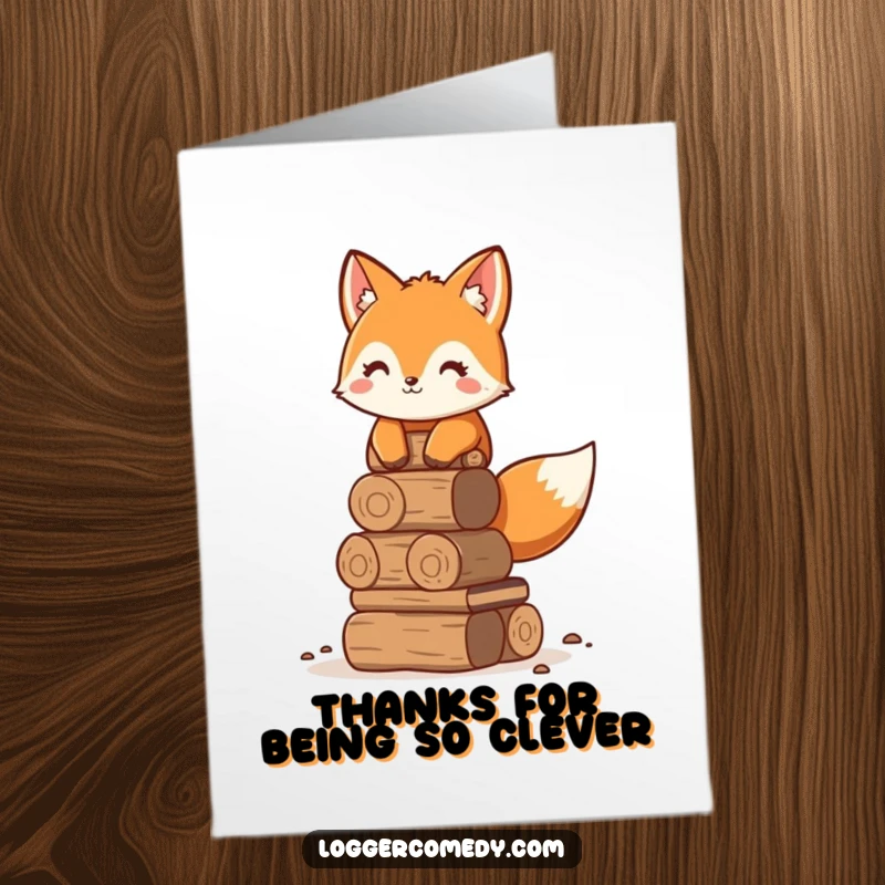 Funny free printable thank you card: Adorable fox neatly stacking logs, a charming way to express sincere thanks.