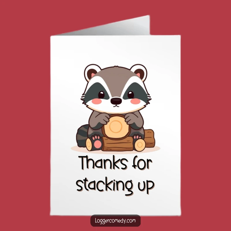 Free Printable Thank You Card: Funny Kawaii Badger Stacking Logs, Thoughtful Downloadable Gift